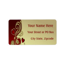 Red & Gold Hearts & Scrolls Personalized Address Labels