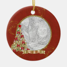 Red & Gold Merry  Christmas Tree Photo Ornament