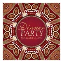 Red+Gold Modern Tribal Dinner Party Invitation