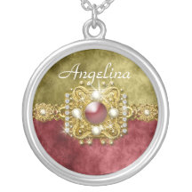 Red gold olive damask wedding pendants