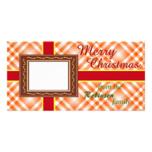 Red & Gold Ribbon Christmas Card Custom Photo Card