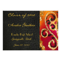 Red Gold Scroll Senior Graduation Invitation