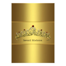 Red Gold Tiara Sweet Sixteen Party Invitation