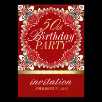 Red+Gold Tropical 50th Birthday Party Invitations invitations