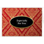 Red & Gold Vintage Floral Wallpaper Monogram Greeting Card