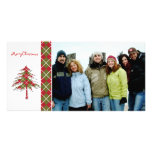Red & Green Argyle Tree  Merry Christmas Picture Card