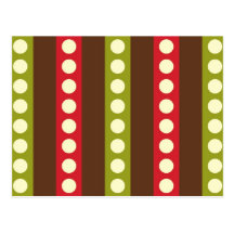 Red Green Brown Polka Dots in Stripes Postcards
