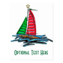 Red & Green Christmas Sailboat Post Cards