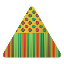 Red green Christmas trees on gold stripes Triangle Stickers