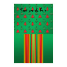 Red green Christmas trees on green stripes Stationery Paper