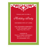 Red Green Flourish Scroll Christmas Holiday Party Personalized Invites