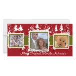Red Green Grunge Pine Swirls Holiday Family Photo Photo Greeting Card