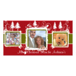 Red Green Grunge Pine Swirls Holiday Family Photo Photo Greeting Card