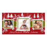 Red Green Grunge Pine Swirls Holiday Family Photo Photo Cards