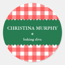 Red green holiday gingham homemade food label seal stickers