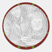 red green holiday photo frame round stickers