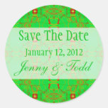 red green holiday save the date round sticker