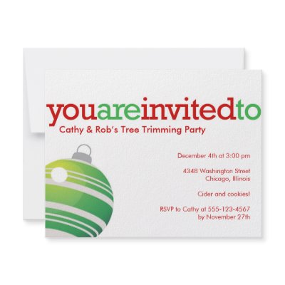 Red green ornament Christmas holiday custom party Personalized Invitation by FidesDesign