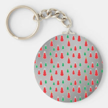 Red green snowmen on silver fade key chain