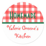 Red green white gingham homemade food label seal