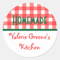 Red green white gingham homemade food label seal stickers
