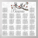 Red & Grey Vintage Birds Reception Seating Chart Print