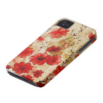 Red Grunge Floral iPhone 4 casemate cases