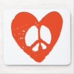 Red Grunge Heart with Peace Sign mousepads