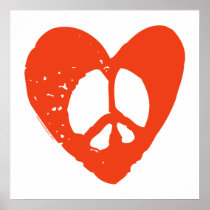 Red Grunge Heart with Peace Sign