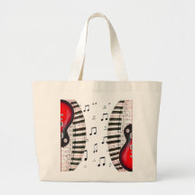 Red Guitar Piano Keys and Note Canvas Bags