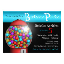 Red Gumball Machine Aqua Birthday Party Invitation