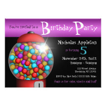 Red Gumball Machine Birthday Party Invitations