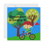 Red Hair Boy on Bicycle Birthday Invitation