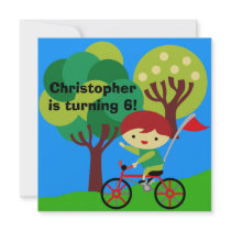Red Hair Boy on Bicycle Birthday Invitation