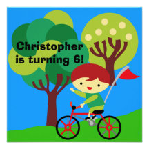 Red Hair Boy on Bicycle Birthday Invitation
