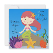 Red Hair Mermaid Custom Birthday Invitation