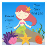 Red Hair Mermaid Custom Birthday Invitation