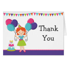 Red Haired Girl Birthday Party Thank You Cards