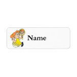 red haired girl yellow dress return address label