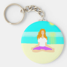 Red haired girl, yoga, om pose, beach, ocean, sun key chains