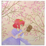 Red haired Princess and squirrel blossom napkin napkins