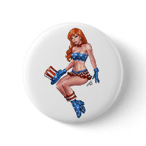 Red Headed American Girl in American Flag costume Pins
