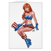 Red Headed American Girl in American Flag costume Greeting Cards