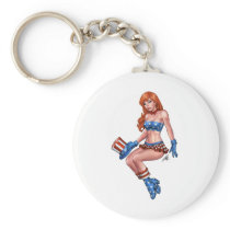 Red Headed American Girl in American Flag costume Keychains