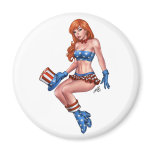 Red Headed American Girl in American Flag costume magnets