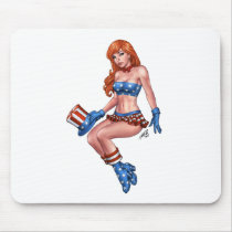 Red Headed American Girl in American Flag costume Mouse Pads