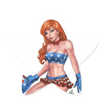 Red Headed American Girl in American Flag costume Star Stickers