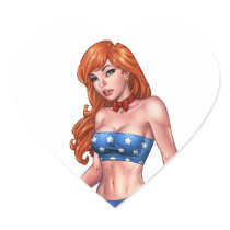 Red Headed American Girl in American Flag costume Sticker