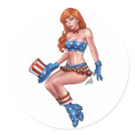Red Headed American Girl in American Flag costume stickers
