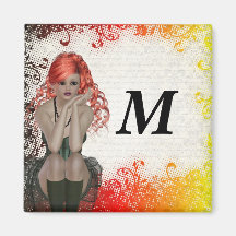 Red headed goth girl refrigerator magnet